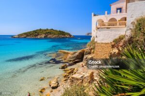 View of beautiful beach in Camp de Mar, Majorca island, Spain